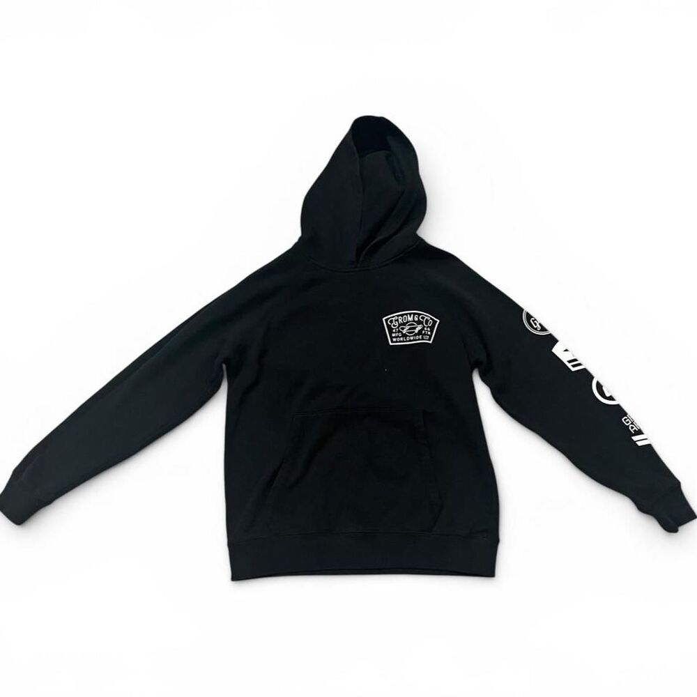 Grom&Co Worldwide Graphic Streetwear Hoodie Black Skater Sweatshirt Sleeve Print